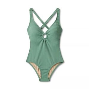 Green Ribbed One Piece Swimsuit
